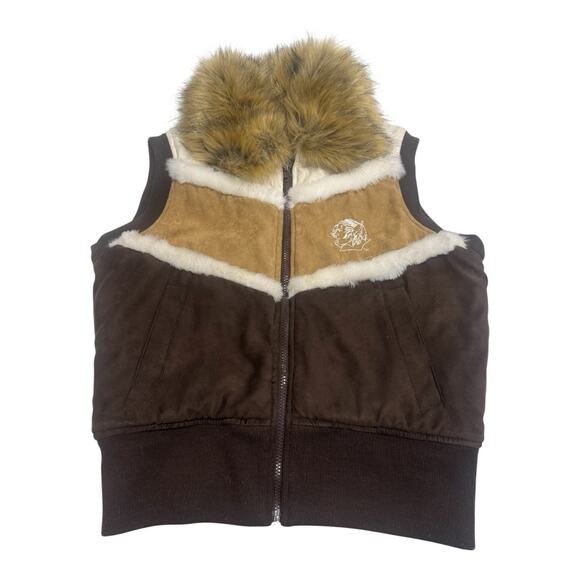 Carl Banks Jackets & Blazers - Fighting Sioux UND Dakota G-III CARL Banks Faux Fur Brown Beige Small Suede Vest